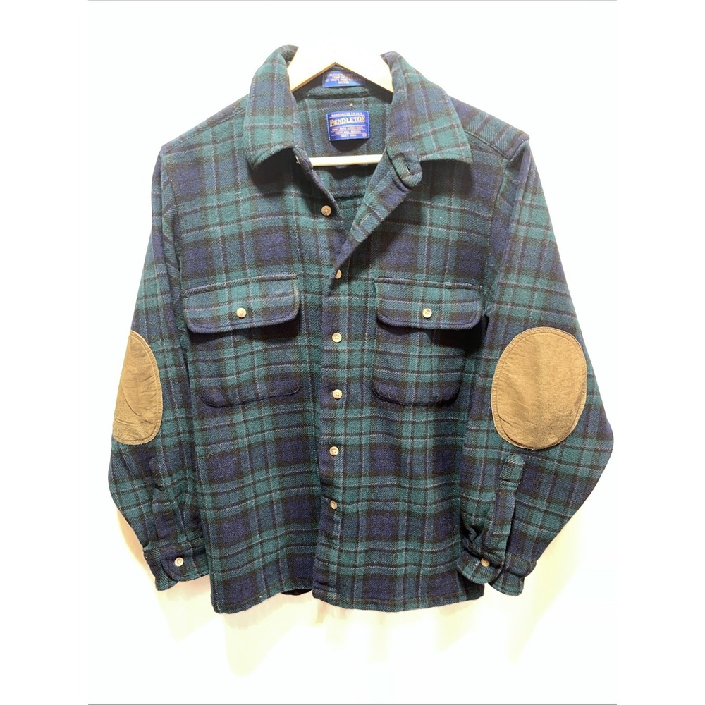 Vtg Pendleton Cruiser Shirt Jacket Mens Medium Green Plaid Heavy Wool Pockets